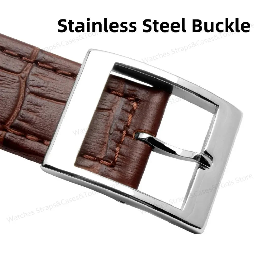 Genuine Leather Watchband for Swatch 17mm 19mm Strap Cowhide Bamboo Waterproof Metal Clasp Men Women Business Watch Accessories
