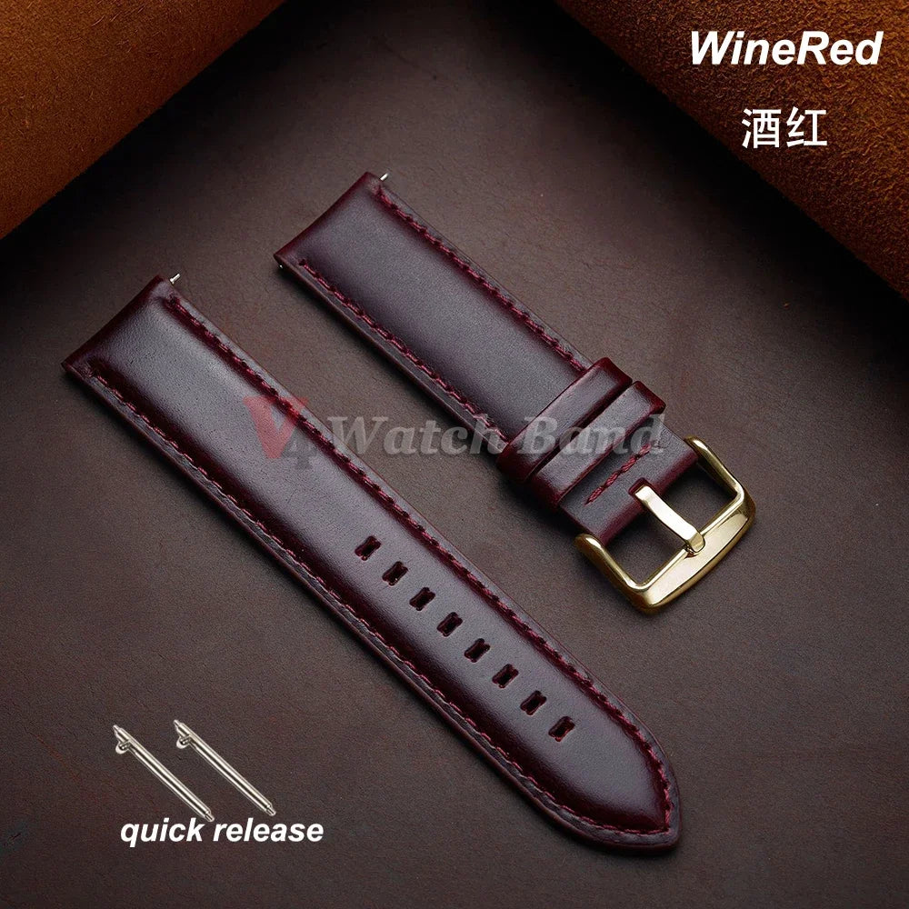 Gold Pin Buckle Brown Cowhide Leather Watch Strap – 18-26mm