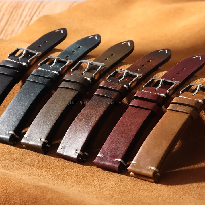 Title: Vintage Oil Wax Leather Watch Band 18–22mm (Quick Release, Unisex)