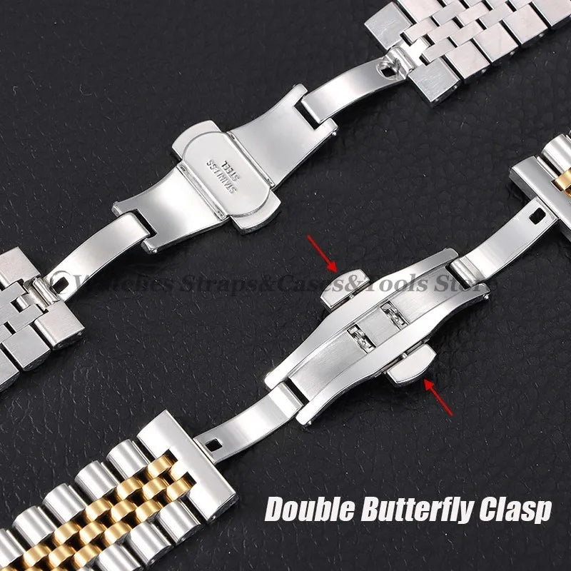 Solid Stainless Steel Watch Band 12–22mm for Rolex (Flat & Curved Ends)