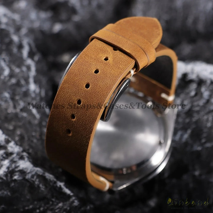 Oil Wax Leather Watch Strap – 18–22mm, Handmade Vintage Brown Cowhide for Omega