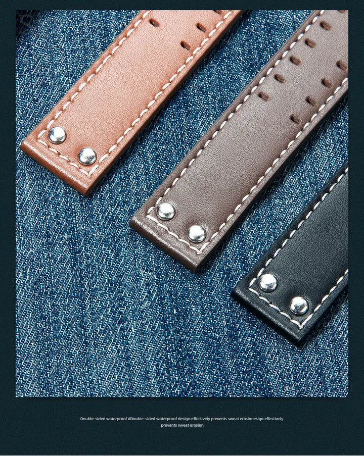 Double Row Hole Leather Watch Strap 20/22mm for Hamilton & Seiko