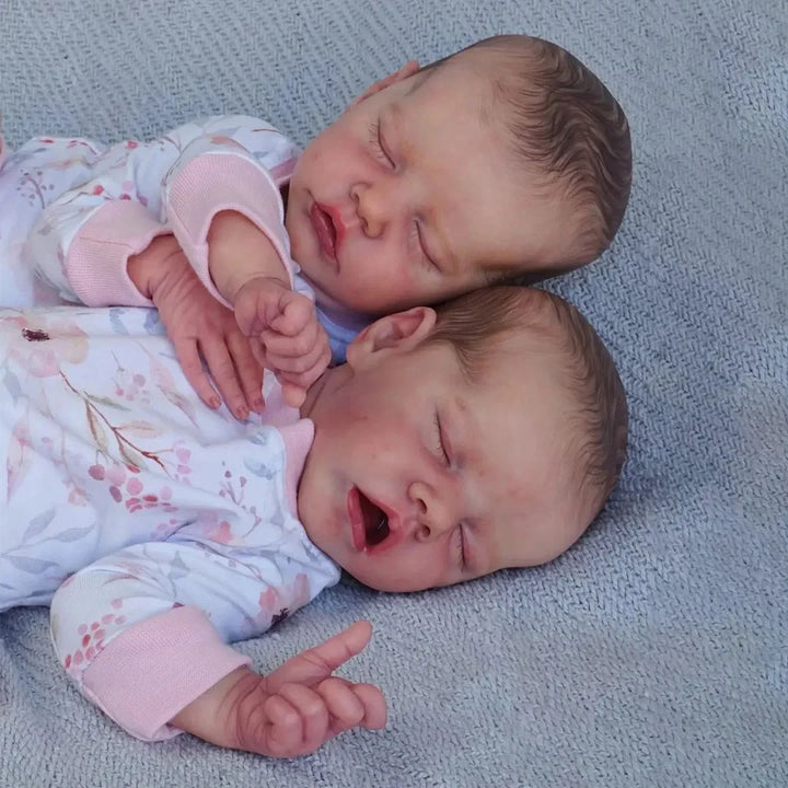 NPK 18inch Lifelike Reborn Baby Doll Twins TWINA & TWINB Handmade 3D Skin Multiple Layers Painting Collectible Art Doll Set