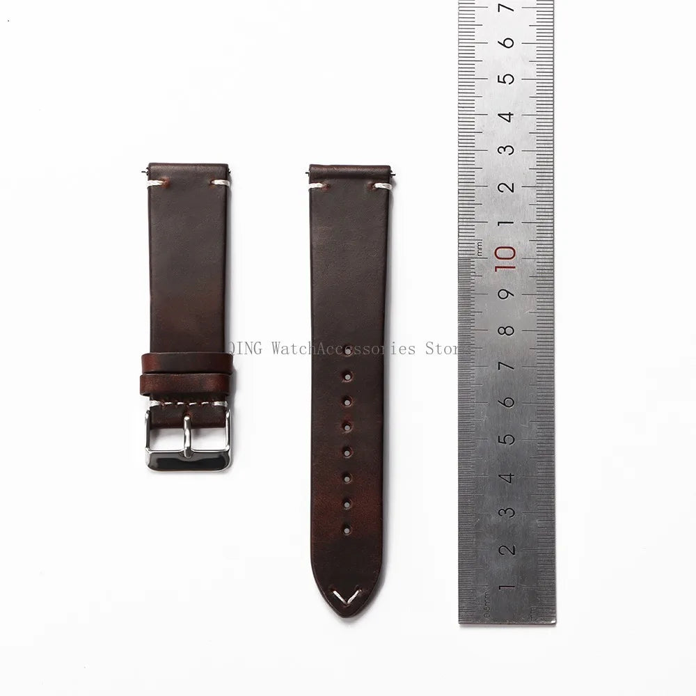 Title: Vintage Oil Wax Leather Watch Band 18–22mm (Quick Release, Unisex)