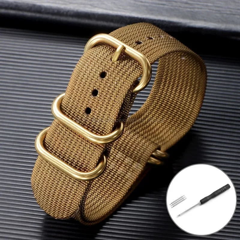 5-Ring Gold Buckle Nylon Watch Band