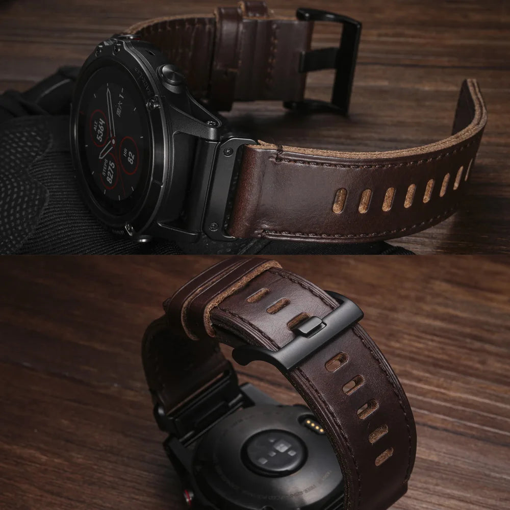 Horween Leather Straps For Garmin Fenix7 Quickfit 22 26mm Business Retro Watch Band Epix MARQ Quatic Tactix Forerunner