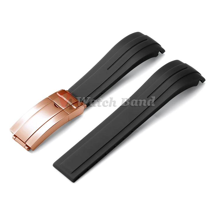 Curved End Rubber Watch Strap 20mm 21mm 22mm for Rolex for Water Ghost Waterproof Silicone Wrist Band Folding Buckle Bracelet