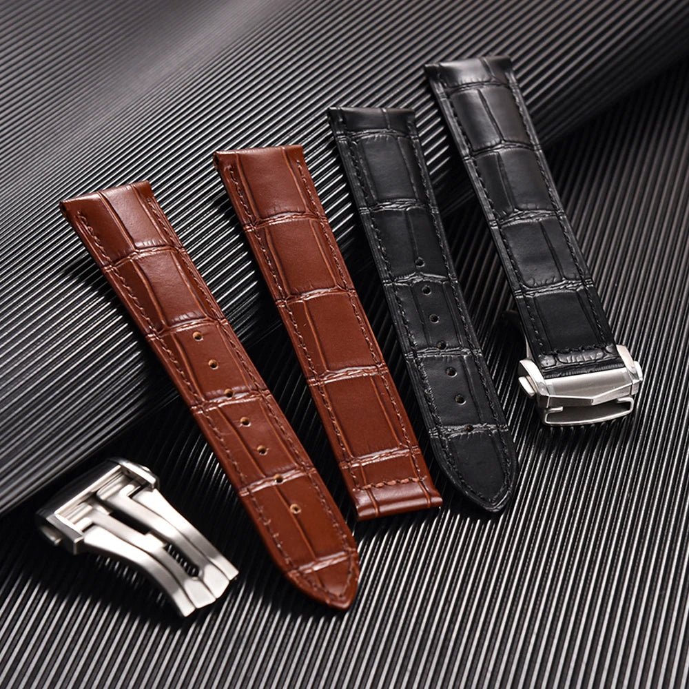Calfskin Leather Watch Strap 19mm20mm 21mm 22mm For Omega 007 Seamaster 300 De ville AT150 Commander Folding Buckle Bracelet Men
