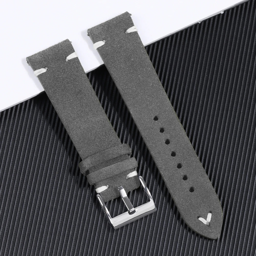 Vintage Suede Leather Watch Strap (Handmade Stitching)