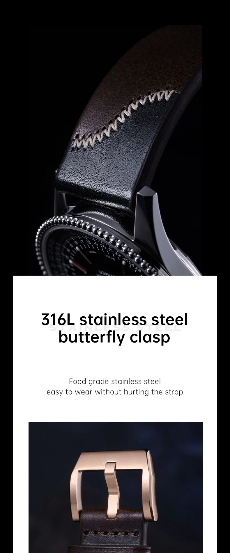 Maikes Handmade New Design Double Color Watch Band, Quick Release, Top Full Grain Leather Strap With Rose Gold Buckle