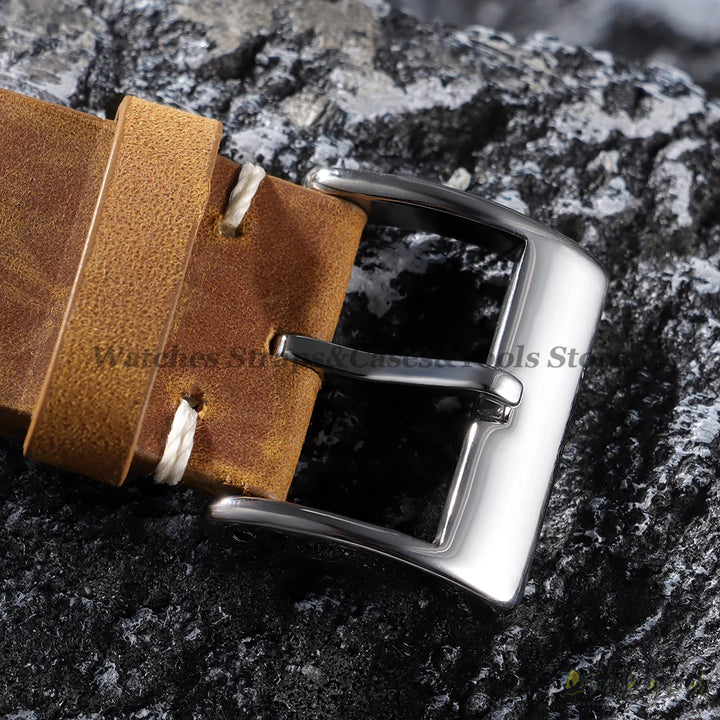 Oil Wax Leather Watch Strap – 18–22mm, Handmade Vintage Brown Cowhide for Omega