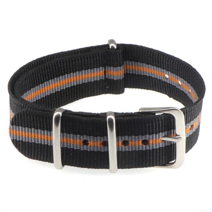 Striped Nylon Watch Strap with Silver Buckle (16-22mm)