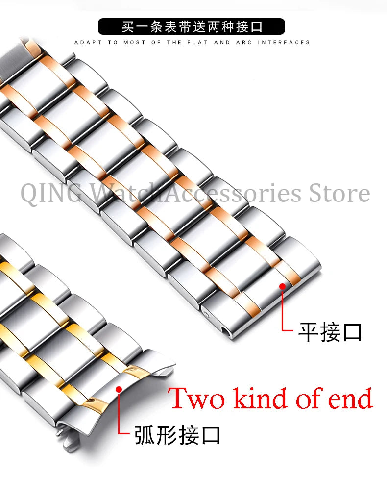 Arc Flat-End Stainless Steel Watchband – Universal, 12–24mm, Butterfly Clasp