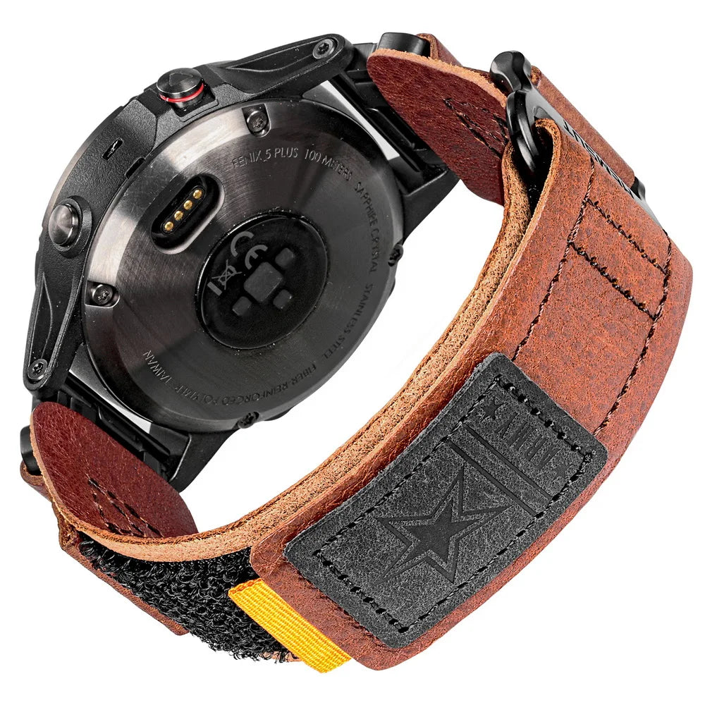 For Garmin Watch Band Leather Quickfit 20 22 26mm Retro Cowhide Straps Compatible Fenix Tactix Epix Instinct Quatix