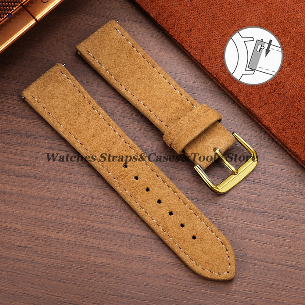 Vintage Suede Cowhide Leather Watch Strap (18–22mm, Quick Release)
