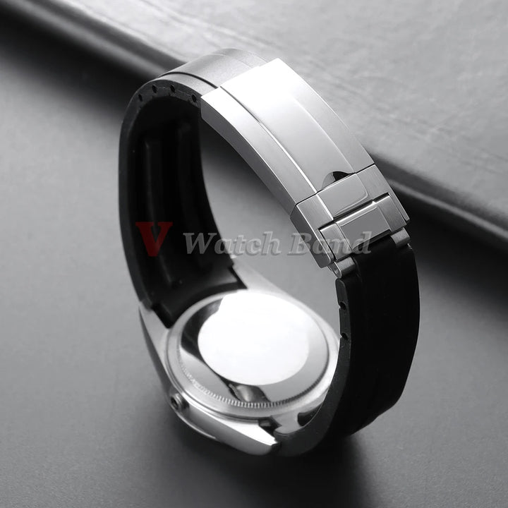 Curved End Rubber Watch Strap 20mm 21mm 22mm for Rolex for Water Ghost Waterproof Silicone Wrist Band Folding Buckle Bracelet