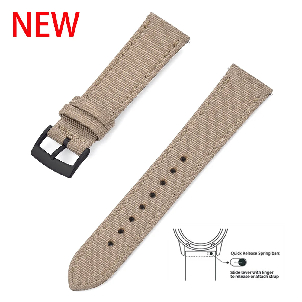 New Design Hybrid Canvas Nylon Leather Watch Strap 18mm 20mm 22mm Bracelet Quick Release Replacement Black Khaki Red Watchbands