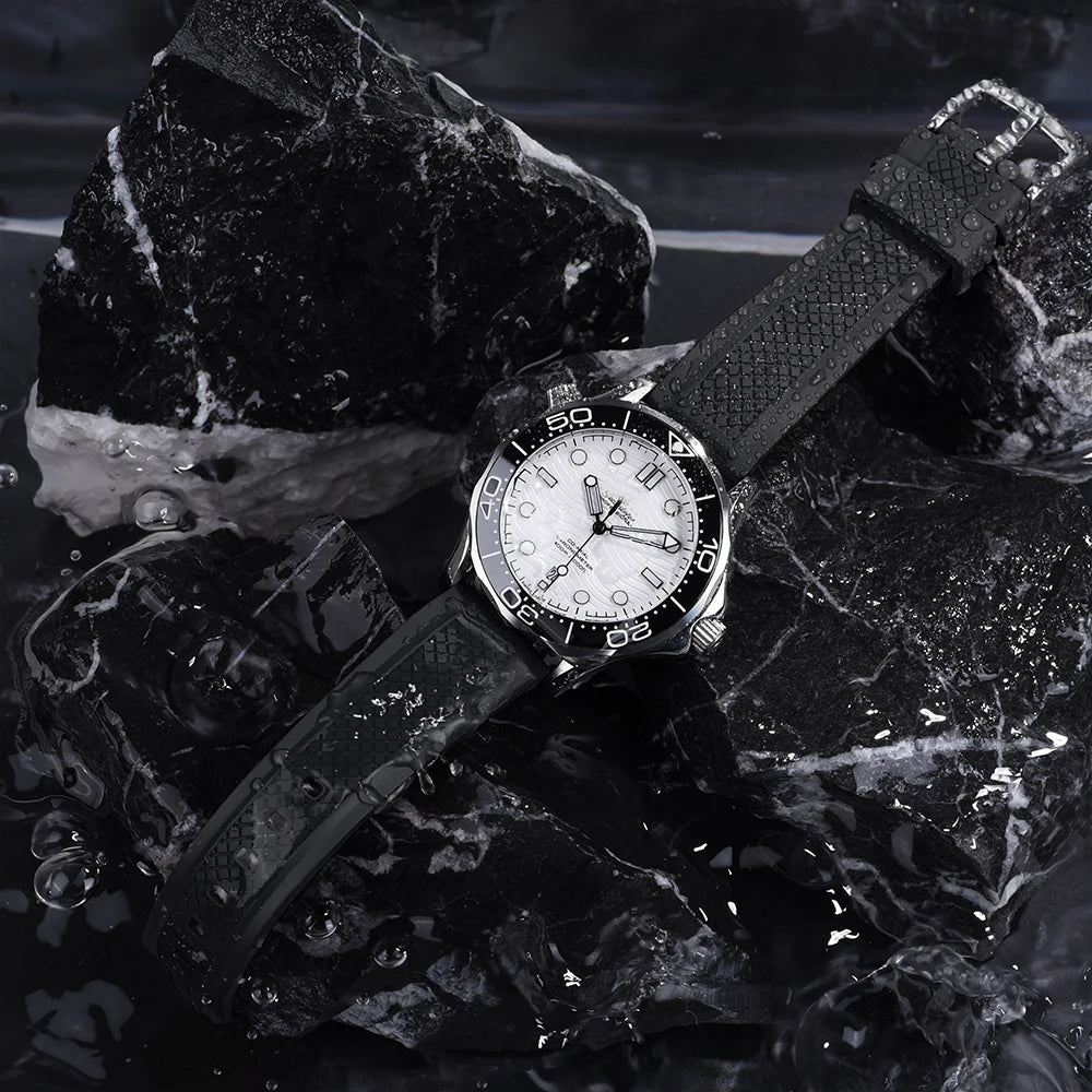 Quality Vulcanized FKM Rubber Watch Strap 20mm 22mm Black Blue Wristband Slide Keeper Ring With Quick Release Sport Watchband