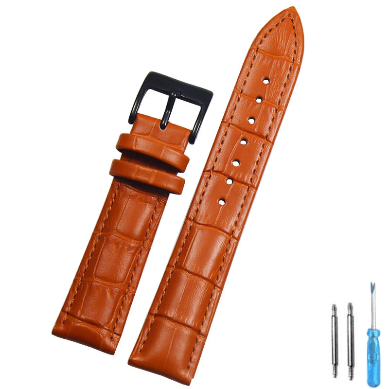 Genuine Leather Watch Strap – 14–24mm with Steel Buckle & Tool