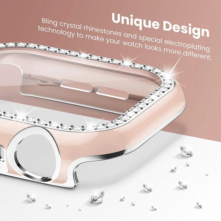 Glass+Cover For Apple Watch Case 45mm 44mm 41mm 40mm 38 42mm Bling Diamond bumper+Screen Protector iwatch series 9 8 7 5 6 4 SE
