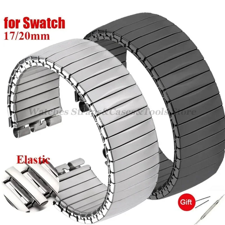 Elastic Metal Stretch Watch Band for Swatch – 17/20mm Stainless Steel