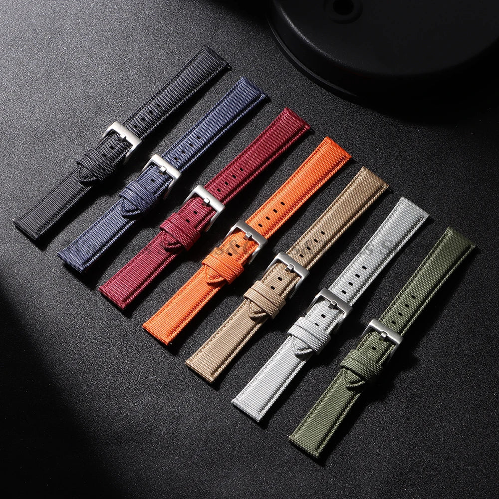 Nylon & Leather Hybrid Watch Strap (20/22mm, Quick Release)