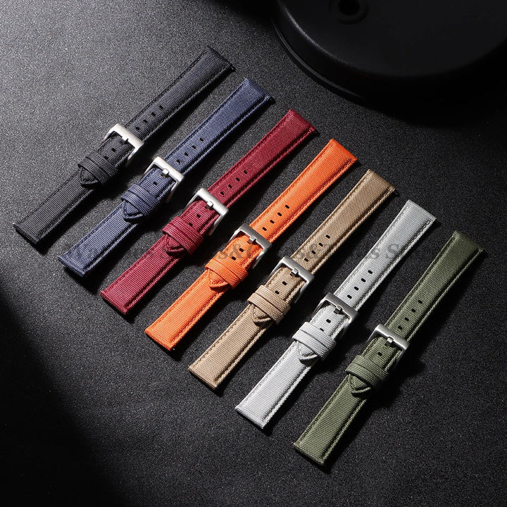 Nylon & Leather Hybrid Watch Strap (20/22mm, Quick Release)