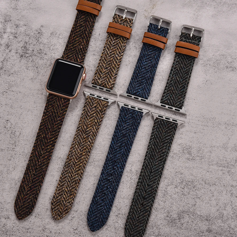 Vintage Wool & Leather Apple Watch Band – 40–49mm for Series 10–6, SE & Ultra 2
