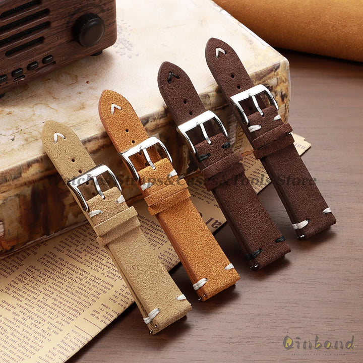 Suede Leather Vintage Watch Strap – 18/20/22mm, Blue Quick-Release