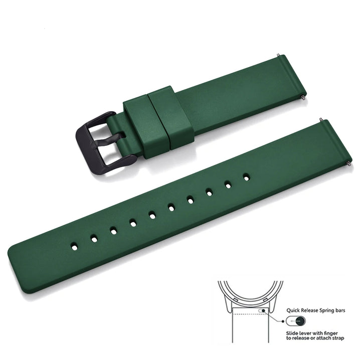 Premium Grade Flat Smooth FKM Rubber Watch Strap 16mm 18mm 20mm 22mm 24mm Soft Quick Release Rubber Watch Bands
