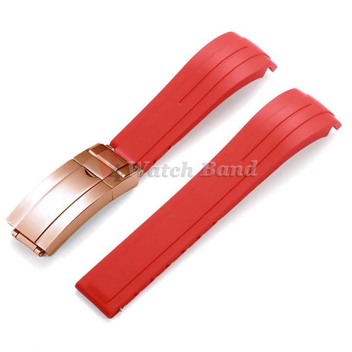 Curved End Rubber Watch Strap 20mm 21mm 22mm for Rolex for Water Ghost Waterproof Silicone Wrist Band Folding Buckle Bracelet