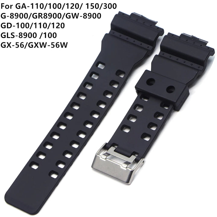 16mm Black Silicone Waterproof Watch Strap