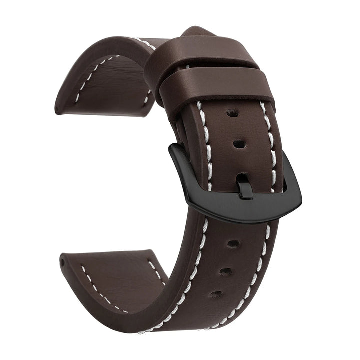 Fashion Vintage Leather Watch Strap – 18–24mm, Stainless Steel Buckle