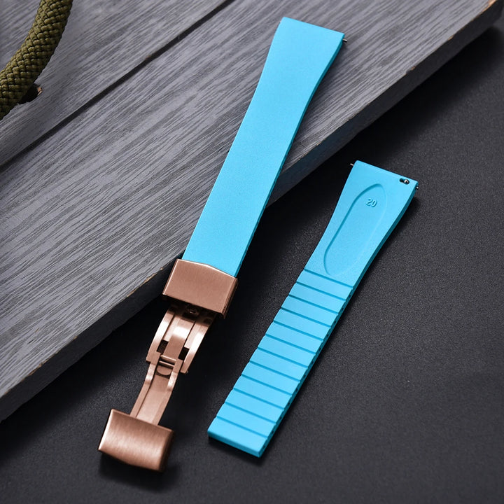 JUELONG CTS FKM Rubber Watch Strap 16–22mm Quick Release with Rose Gold Butterfly Buckle