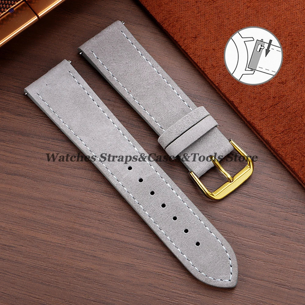 Vintage Suede Cowhide Leather Watch Strap (18–22mm, Quick Release)