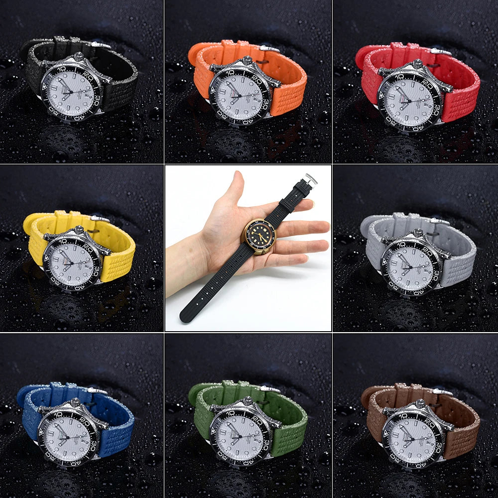 JUELONG Waffle FKM Rubber Watch Bands Quick Release Waterproof Durable Fluororubber Strap 20mm 22mm For Traditional Diving Watch