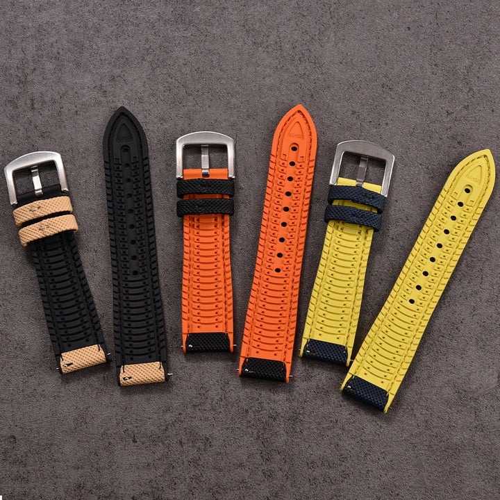 Qucik Release FKM Rubber Strap 18/20/22/24mm Sailcloth Leather Watch Bands Waterproof Nylon Bracelet For Omega Tissot IWC Seiko