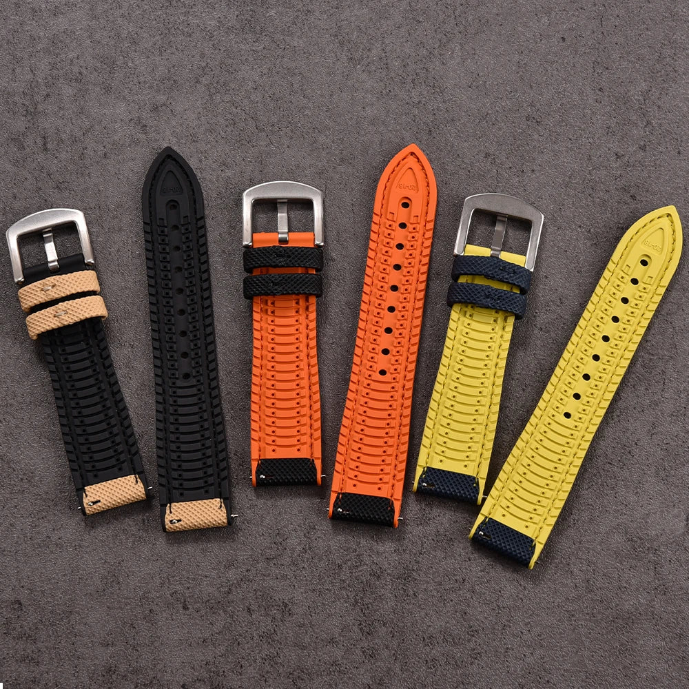 18/20/22/24mm FKM Rubber Watch Strap Quick Release Sailcloth Leather Watch Bands For Omega Seiko Tissot Watch Belt Accessories