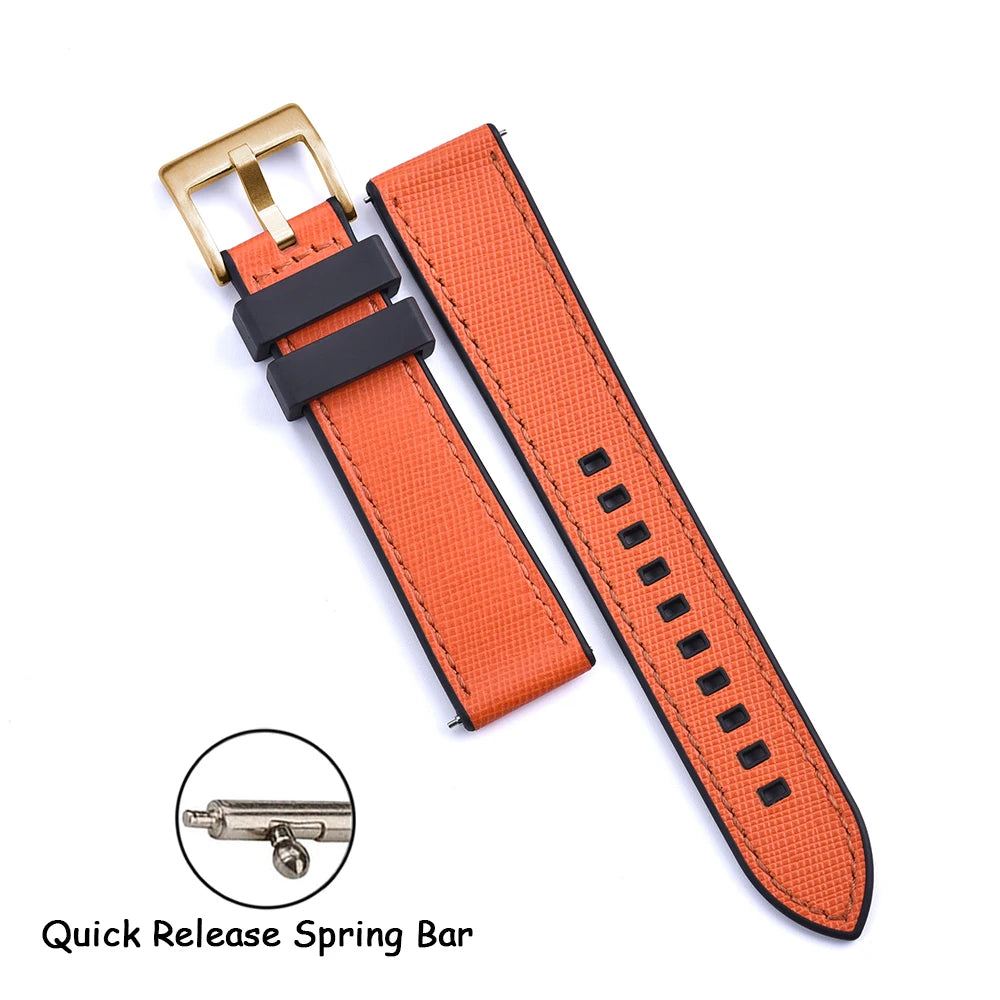 FKM Rubber Strap 20mm22mm Leather Qucik Release Watch Band Universal Women Men Watch Accessories for Omega Seiko Sports Bracelet