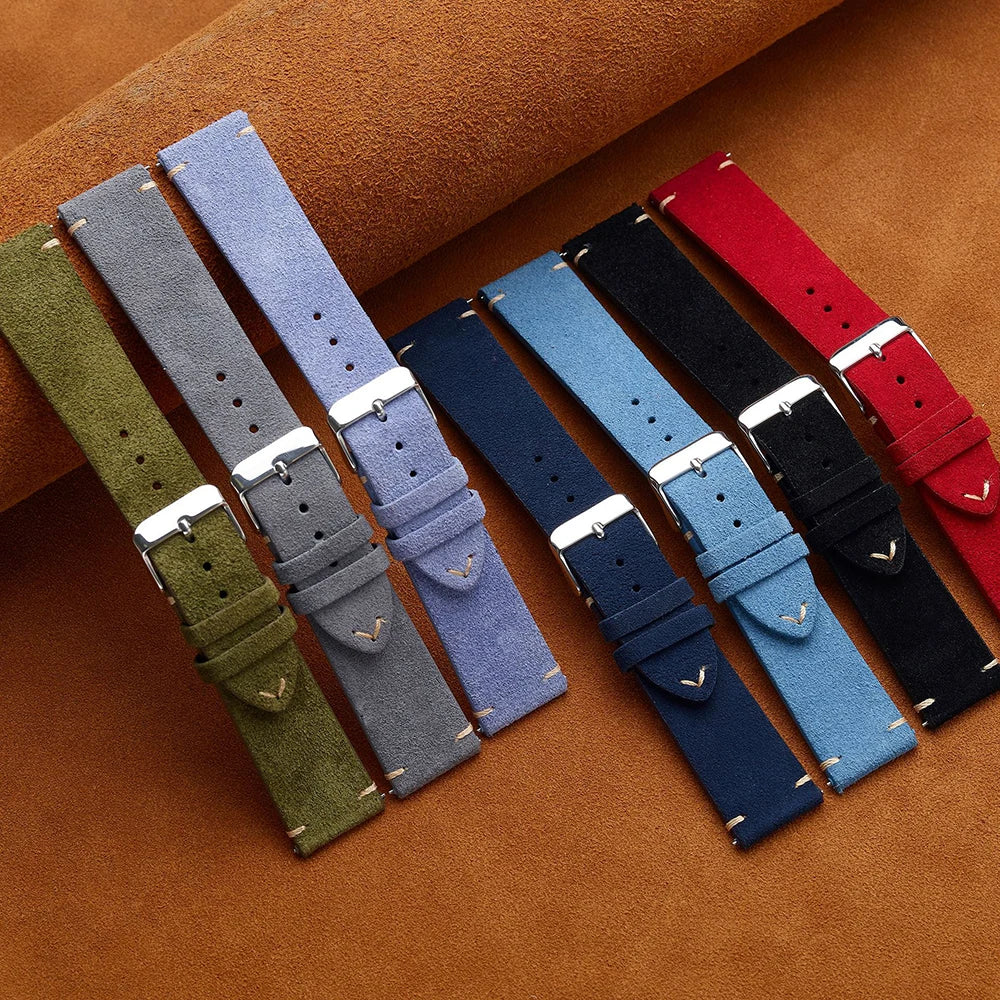 Quick Release Soft Suede Leather Watch Strap (14–22mm)