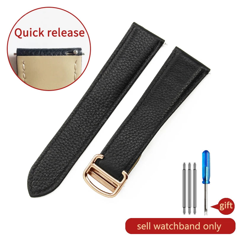 Cowhide Watch Strap Accessories for Cartier Tank – 16–23mm, Stainless Steel