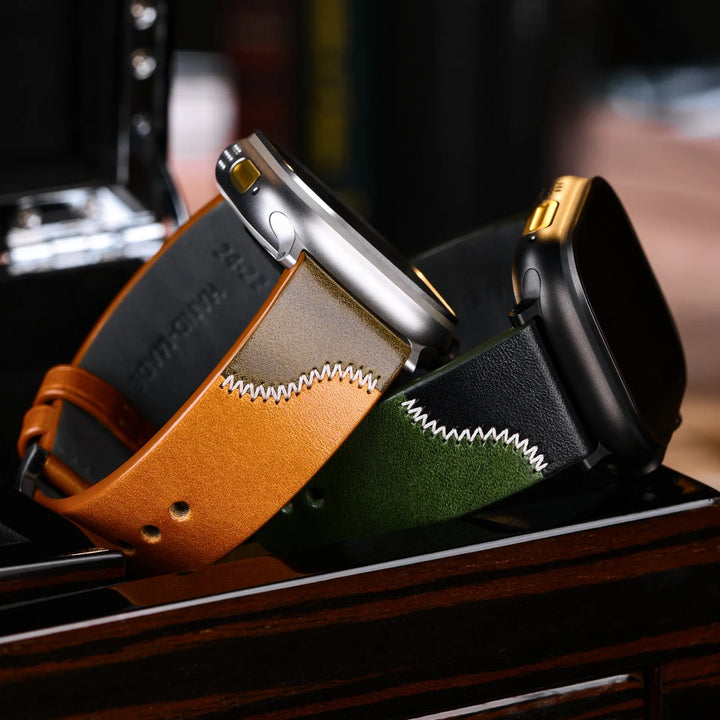 Luxury Bicolor Leather Strap For Apple Watch, Ultra3 49mm, Series11, 10, 46mm, 42mm, 45mm, 44mm, 41mm, 40mm, Handmade Watch Band