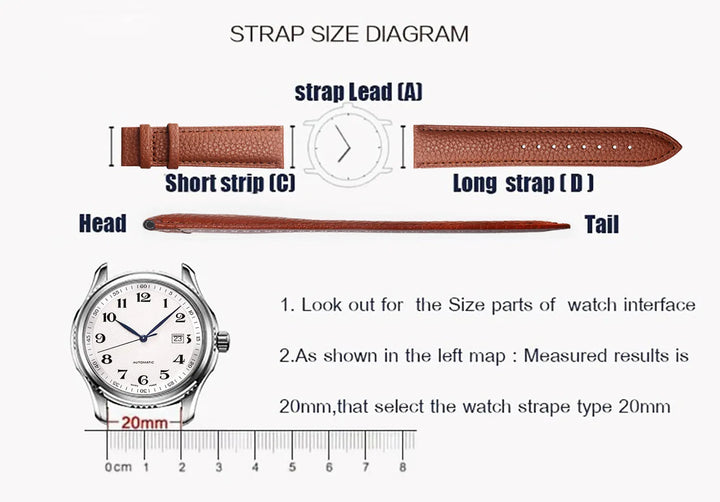 Genuine Leather Watch Strap – 12–24mm with Tool