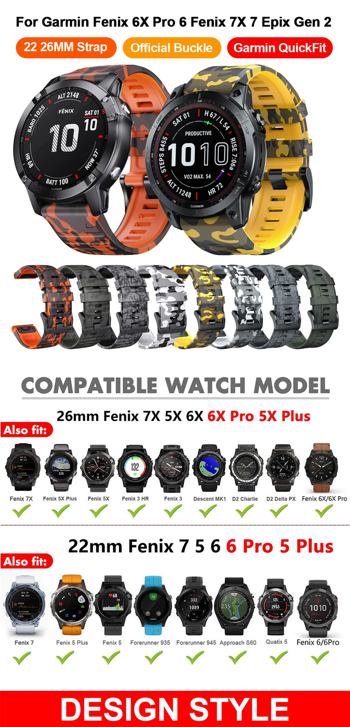 EasyFit Silicone Watch Strap 22/26mm Quick Release for Garmin Fenix & Epix Pro Gen2