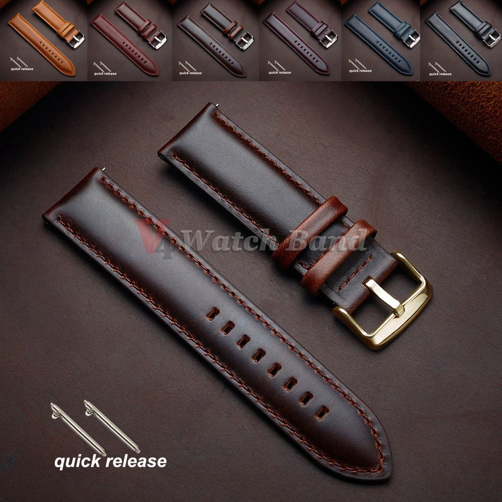 Gold Pin Buckle Brown Cowhide Leather Watch Strap – 18-26mm