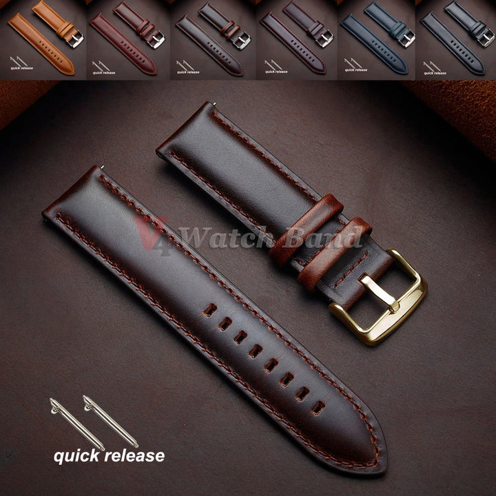 Gold Pin Buckle Brown Cowhide Leather Watch Strap – 18-26mm