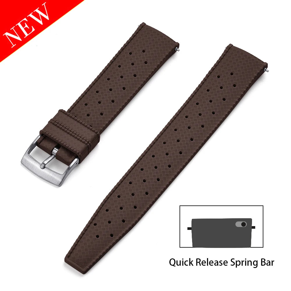 Premium Tropical FKM Rubber Straps 18mm 19mm 20mm 21mm 22mm 23mm 24mm Quick Release Perfect Fit Flat End Universal Watch Strap