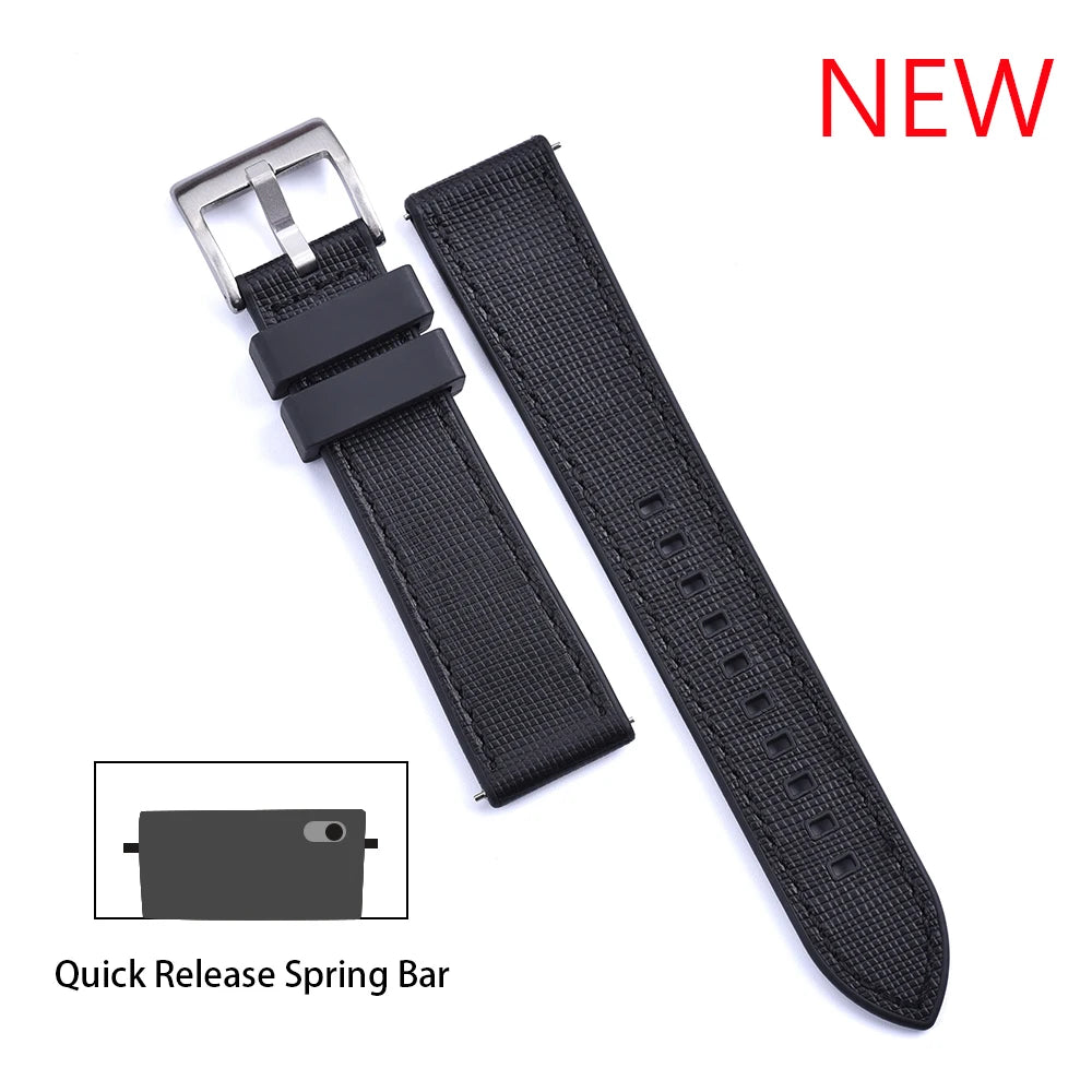 JUELONG New Design FKM Watch Strap 20mm 22mm Quick Release Hybrid Fluoro Rubber Saffiano Leather Watchbands