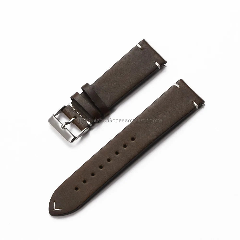 Title: Vintage Oil Wax Leather Watch Band 18–22mm (Quick Release, Unisex)