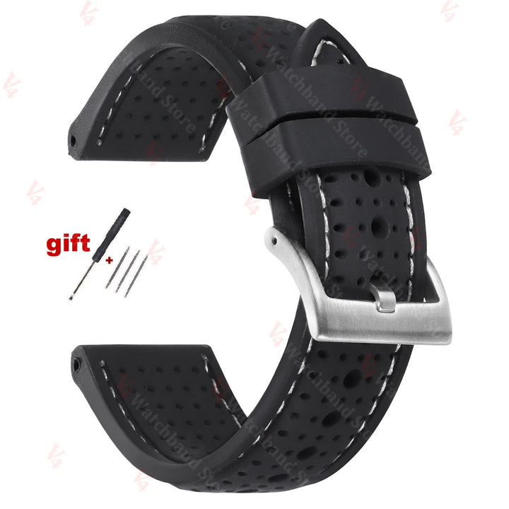 Premium Silicone Watch Band Waterproof Soft Rubber Strap 20mm 22mm 24mm Breathable Watch Strap Replacement for Universal Watch